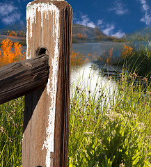 Image showing landscape with fence pole