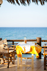 Image showing Outdoor restaurant table in Greece