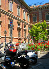 Image showing motor scooters in street Brera Milan Italy