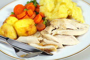 Image showing Chicken dinner with cutlery