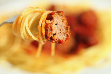 Image showing Meatball and spaghetti
