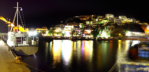 Image showing Agia Galini harbour at night