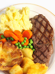 Image showing Steak dinner from above