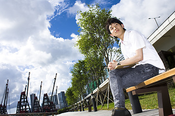 Image showing asia man relax in the park 