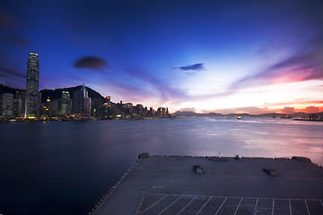 Image showing Hong Kong cityscape in sunset 