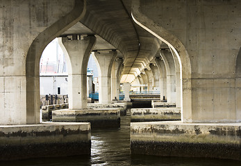 Image showing Image of a modern bridge taken from a futuristic angle 