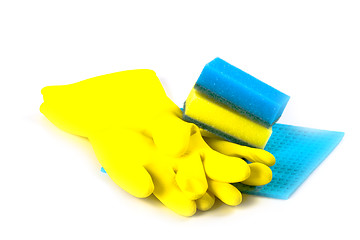 Image showing rubber gloves and sponges