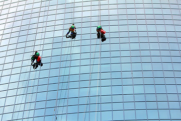 Image showing window cleaners at work