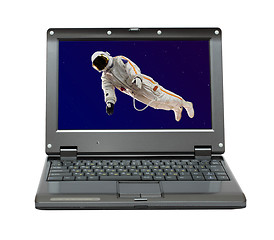 Image showing small laptop with astronaut in space