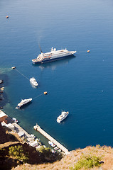 Image showing cruise ship yachts, old port harbor santorini greek islands