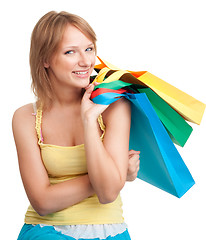 Image showing Woman with color bags