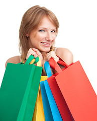 Image showing Happy woman shopping with bags smile