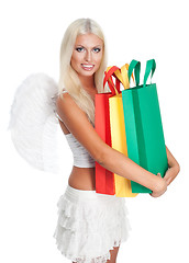 Image showing Angel hold many shopping bags