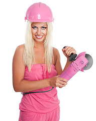 Image showing Woman with pink grinder