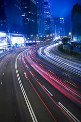 Image showing traffic in city at night in hong kong