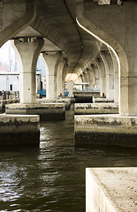 Image showing Image of a modern bridge taken from a futuristic angle 