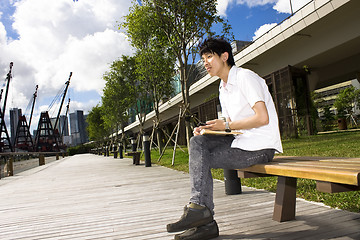 Image showing asia man relax in the park 