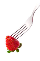 Image showing fork and fresh strawberry