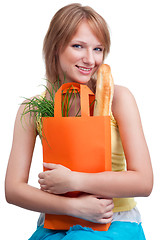 Image showing Happy woman holding shopping bag