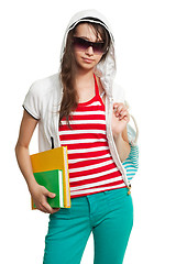 Image showing Stylish teenage girl with books