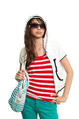 Image showing Stylish teenage girl with backpack