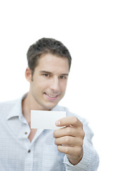 Image showing Man showing blank card