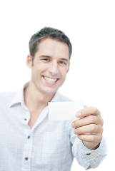 Image showing Man showing blank card