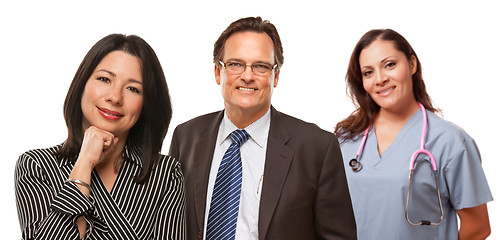 Image showing Hispanic Woman with Husband and Female Doctor or Nurse