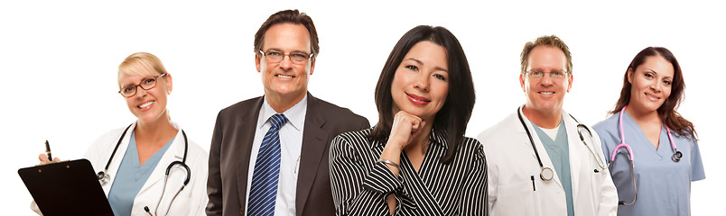 Image showing Hispanic Woman with Businessman and Male Doctors or Nurses