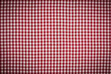 Image showing Red and White Gingham Checkered Tablecloth Background with Vigne