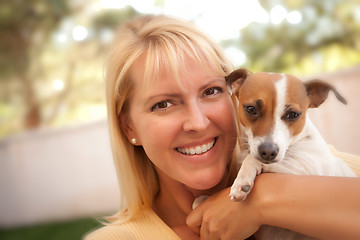 Image showing Attractive Woman and Her Jack Russell Terrier Dog