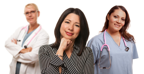 Image showing Hispanic Woman with Female Doctor and Nurse