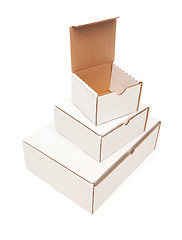 Image showing Stack of Blank White Cardboard Boxes, Top Opened, Isolated