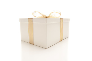 Image showing White Gift Box with Gold Ribbon Isolated