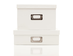 Image showing Stacked Blank White File Boxes with Lids on White