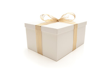 Image showing White Gift Box with Gold Ribbon Isolated