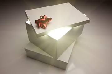 Image showing Red Bow Gift Box Lid Showing Very Bright Contents