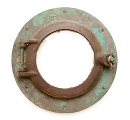 Image showing Aged Antique Ship Porthole Isolated with Clipping Path