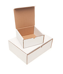 Image showing Stack of Blank White Cardboard Boxes, Top Opened, Isolated