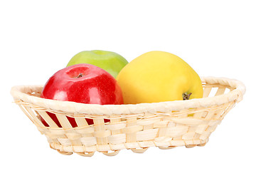Image showing Three apples in basket