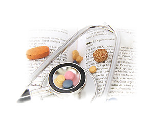 Image showing Stethoscope & Drugs on medical book