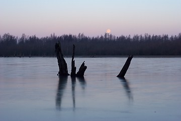 Image showing Frozen lake with moon