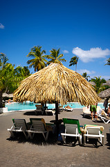 Image showing Parasol and pool