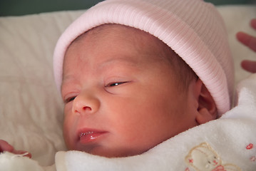 Image showing Newborn Baby Girl in her Bed, Italy