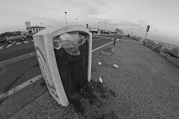 Image showing Trash Bin on a Sea Promenade, Italy