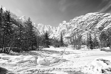 Image showing Snow on the Dolomites Mountains, Italy