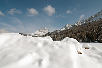 Image showing Snow on the Dolomites Mountains, Italy