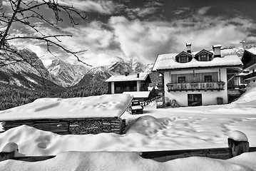 Image showing Snow on the Dolomites Mountains, Italy