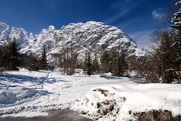 Image showing Snow on the Dolomites Mountains, Italy