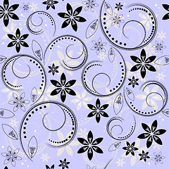 Image showing Seamless floral blue-black-white pattern
